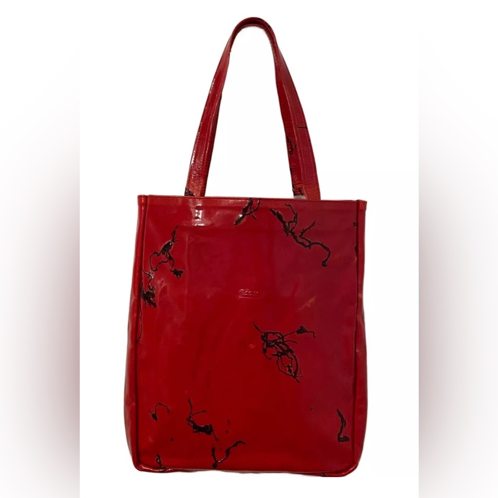 LONGCHAMP Bag Purse Red Patent Leather Black Splatters 1990's EUC AUthentice - Picture 1 of 10